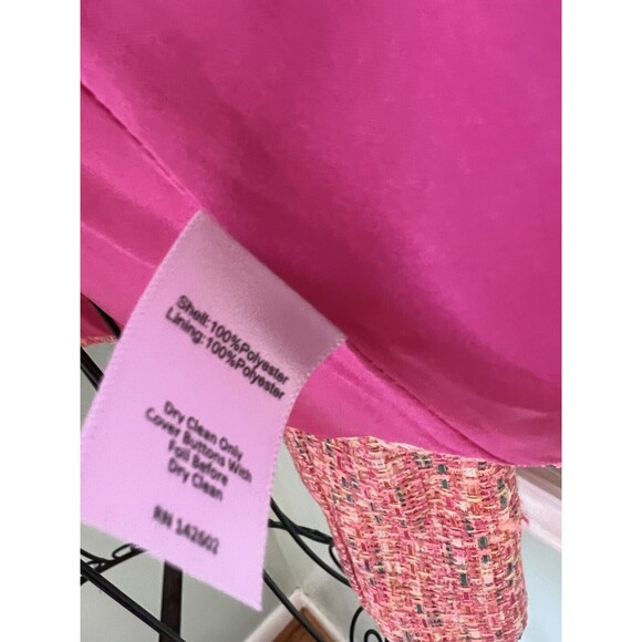 STS Sail To Sable L Button Jacket Blazer Neon Tweed Pink Gold Career Barbie - Picture 7 of 11